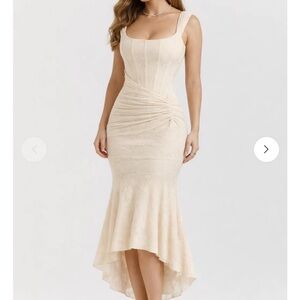 Cream High-Low Lace Mermaid Dress with Square Neck